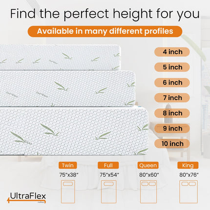 UltraFlex SleepTight – Canadian Made- Gel Memory Foam Mattress | CertiPUR-US® Certified, Cooling, Pressure Relief, Medium Firm, Fiberglass-Free, Bamboo Cover | Ideal for Bunk Beds, RVs & All Frames | Spinal Support & Motion Isolation