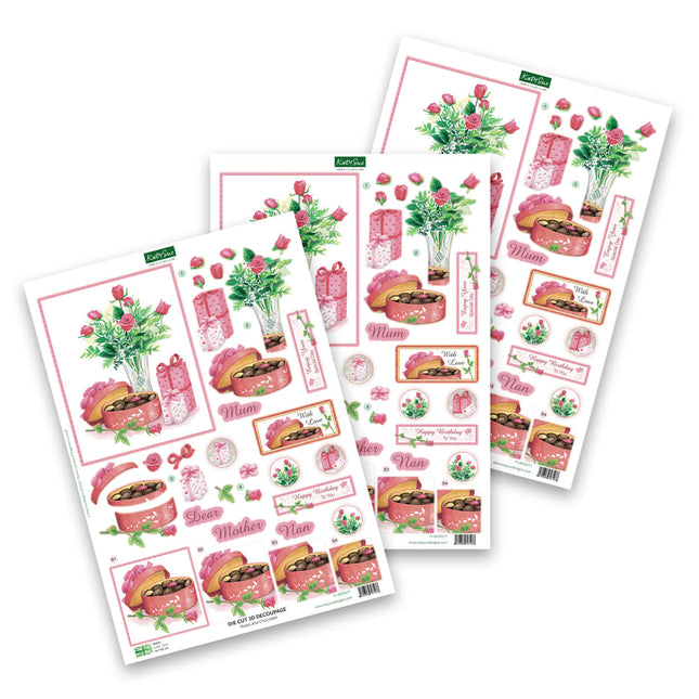 Die Cut Decoupage – Roses & Chocolates (Pack Of 3)