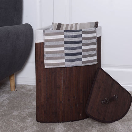 Corner Bamboo Hamper Laundry Basket with Lid and Removable Liner-Black