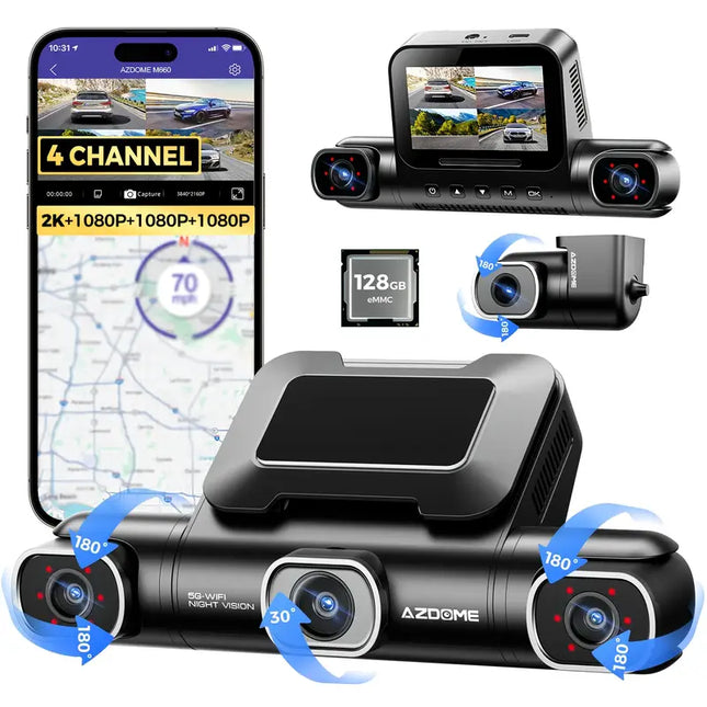 AZDOME M660 4 Channel 360° Dash Cam with 128GB eMMC, 2.5K+1K+1K+1K Dashcam