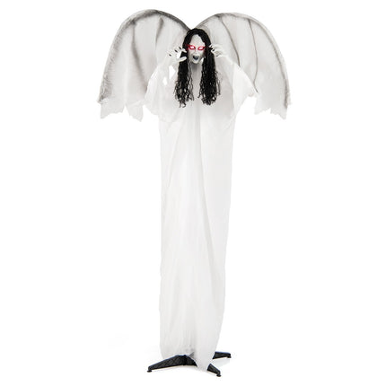 6.6 Feet Halloween Animatronic Standing Angel with Sound-Activated Light-up Eyes and Flapping Wings