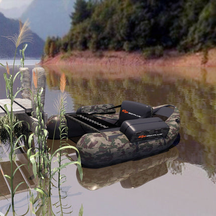 Inflatable Fishing Float Tube with Pump Storage Pockets and Fish Ruler-Beige