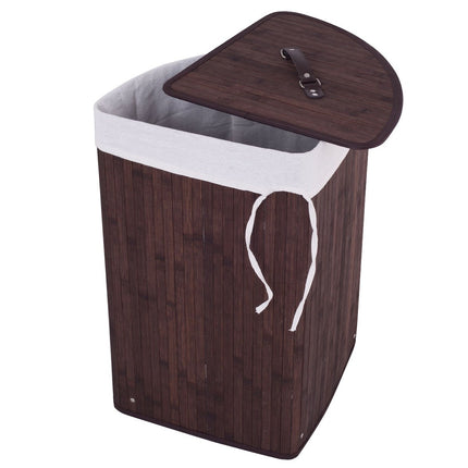 Corner Bamboo Hamper Laundry Basket with Lid and Removable Liner-Black
