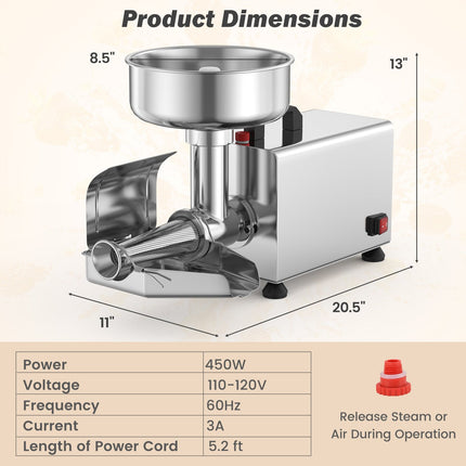 450W Electric Tomato Strainer Commercial Grade Stainless Steel Sauce Maker