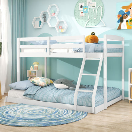 Twin Over Full Bunk Bed Low Floor Bunk Bed Frame-Gray