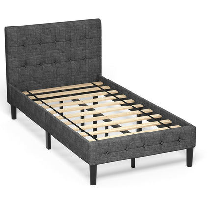 Platform Bed with Button Tufted Headboard-Beige
