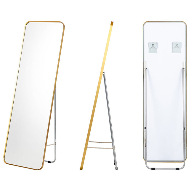 Full Length Wall Mounted Hanging Mirror with Stand Free Standing Body-Golden