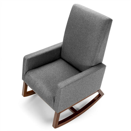 Rocking High Back Upholstered Lounge Armchair with Side Pocket-Beige