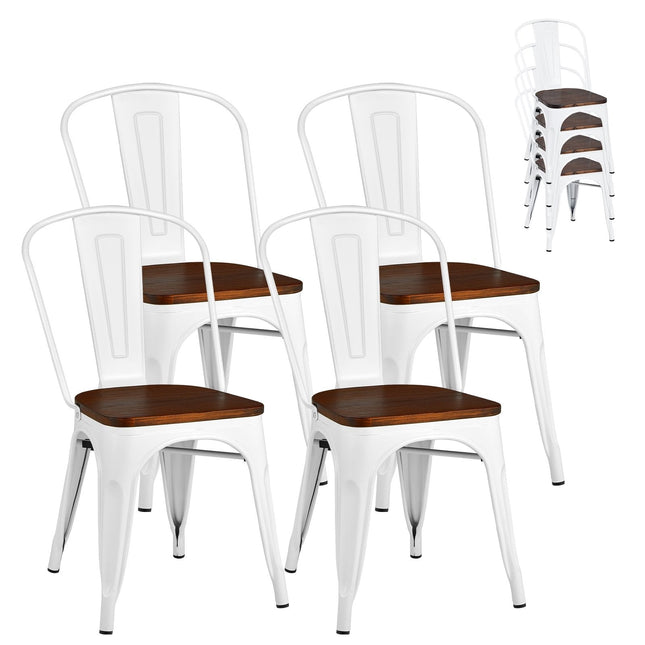 4 Pieces Tolix Style Metal Dining Side Chair Stackable Wood Seat-Dark Brown