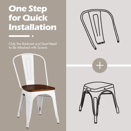 4 Pieces Tolix Style Metal Dining Side Chair Stackable Wood Seat-Dark Brown