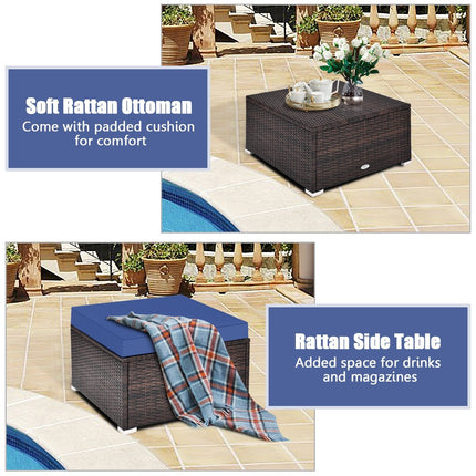 4 Pieces Ottoman Garden Patio Rattan Wicker Furniture Set with Cushion-Black