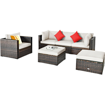 6 Pieces Patio Rattan Furniture Set with Sectional Cushion-Black