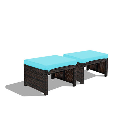2 Pieces Patio Rattan Ottomans with Soft Cushion for Patio and Garden-Gray