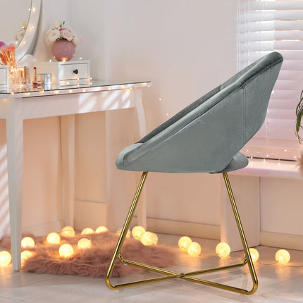 Modern Accent Velvet Dining Arm Chair with Golden Metal Legs and Soft Cushion-Dark Green