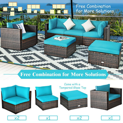 6 Pieces Patio Rattan Furniture Set with Sectional Cushion-Black