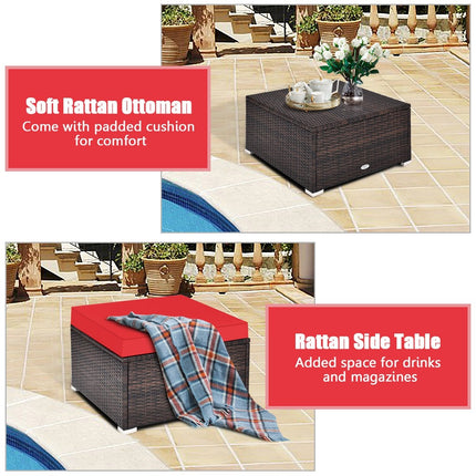 4 Pieces Ottoman Garden Patio Rattan Wicker Furniture Set with Cushion-Black