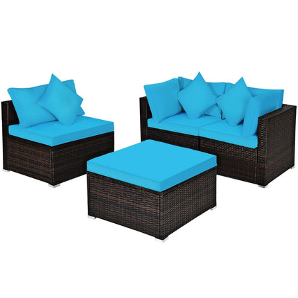 4 Pieces Ottoman Garden Patio Rattan Wicker Furniture Set with Cushion-Black