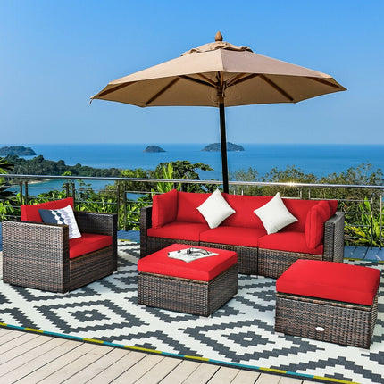 6 Pieces Patio Rattan Furniture Set with Sectional Cushion-Black