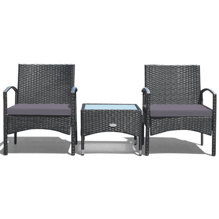 3 Pieces Patio Wicker Rattan Furniture Set with Cushion for Lawn Backyard-Gray