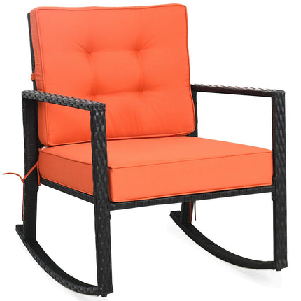 Patio Rattan Rocker Outdoor Glider Rocking Chair Cushion Lawn-Black