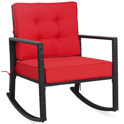 Patio Rattan Rocker Outdoor Glider Rocking Chair Cushion Lawn-Black