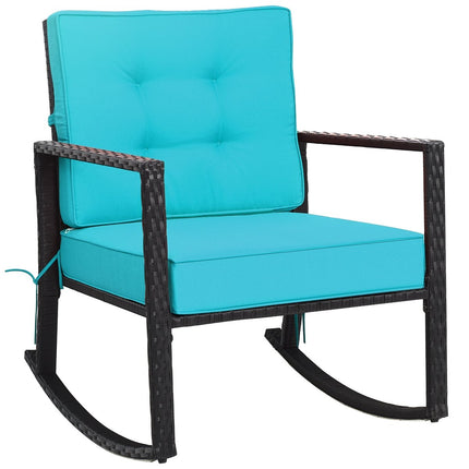 Patio Rattan Rocker Outdoor Glider Rocking Chair Cushion Lawn-Black
