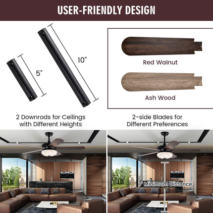 52 Inches Ceiling Fan with Remote Control-Oak