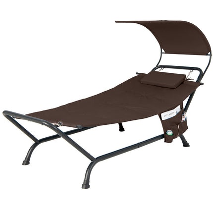 Patio Hanging Chaise Lounge Chair with Canopy Cushion Pillow and Storage Bag-Beige