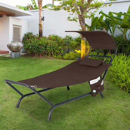 Patio Hanging Chaise Lounge Chair with Canopy Cushion Pillow and Storage Bag-Beige