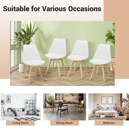 Set of 4 Dining Chairs Mid-Century Modern Shell PU Seat with Wooden Legs-Black