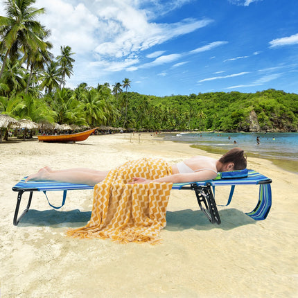 Beach Chaise Lounge Chair with Face Hole and Removable Pillow-Beige