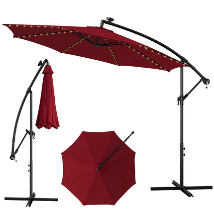 10 Feet Patio Offset Umbrella with 112 Solar-Powered LED Lights-Beige-Beige