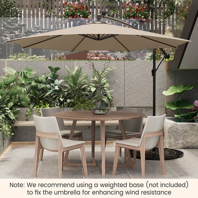 10 Feet Patio Offset Umbrella with 112 Solar-Powered LED Lights-Beige-Beige