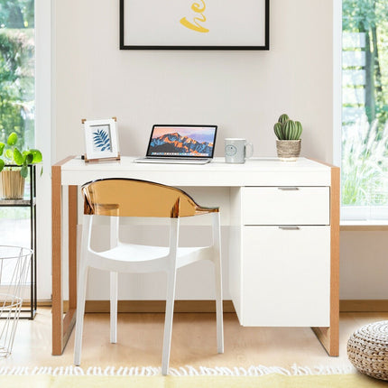 Modern Computer Desk Writing Workstation with Cabinet and Drawer-Black