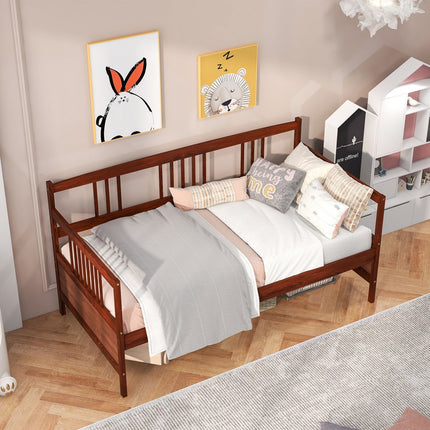 Twin Size Wooden Slats Daybed Bed with Rails-Gray