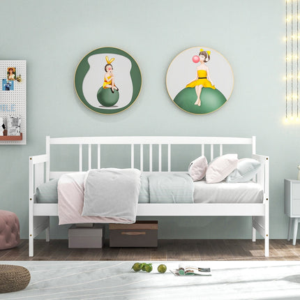 Twin Size Wooden Slats Daybed Bed with Rails-Gray