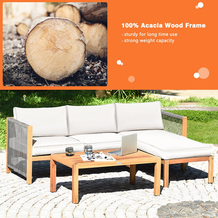 3 Piece Patio Acacia Sofa Set with Nylon Armrest