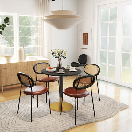 Rene Round Modern Dining Table with Faux Marble Top for Small Spaces-Black