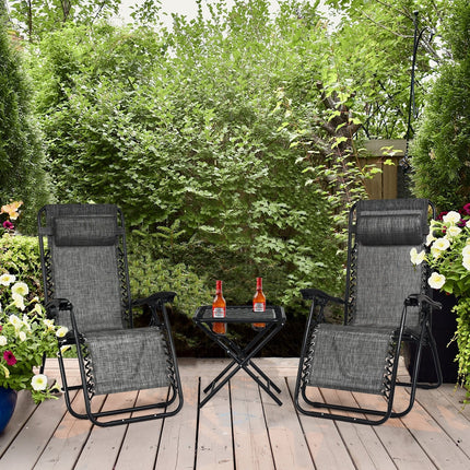 3 Pieces Folding Portable Zero Gravity Reclining Lounge Chairs Table Set-Beige