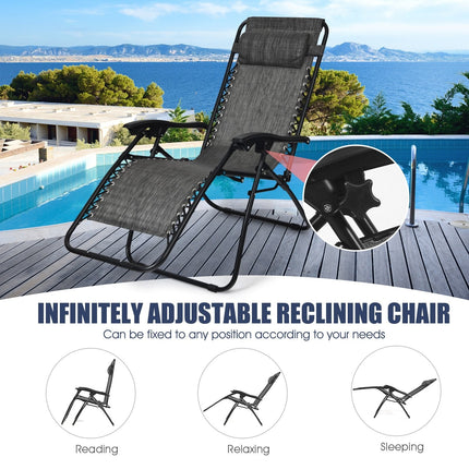3 Pieces Folding Portable Zero Gravity Reclining Lounge Chairs Table Set-Beige