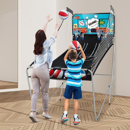 Dual Shot Basketball Arcade Game with 8 Game Modes and 4 Balls-Blue