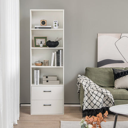 6-Tier Tall Freestanding Bookshelf with 4 Open Shelves and 2 Drawers-Black