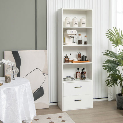 6-Tier Tall Freestanding Bookshelf with 4 Open Shelves and 2 Drawers-Black