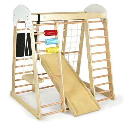Indoor Playground Climbing Gym Wooden 8-in-1 Climber Playset for Children-Multicolor