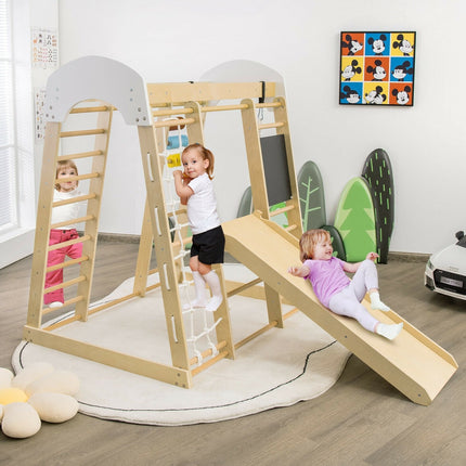 Indoor Playground Climbing Gym Wooden 8-in-1 Climber Playset for Children-Multicolor