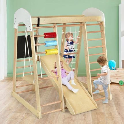 Indoor Playground Climbing Gym Wooden 8-in-1 Climber Playset for Children-Multicolor