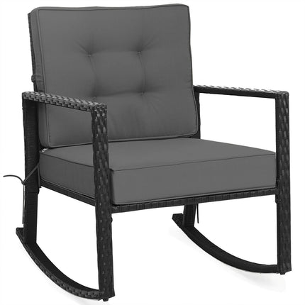 Patio Rattan Rocker Outdoor Glider Rocking Chair Cushion Lawn-Black
