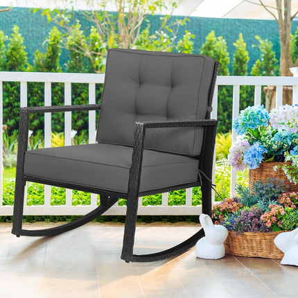 Patio Rattan Rocker Outdoor Glider Rocking Chair Cushion Lawn-Black