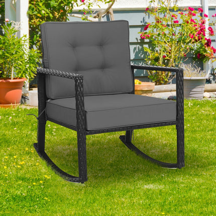 Patio Rattan Rocker Outdoor Glider Rocking Chair Cushion Lawn-Black