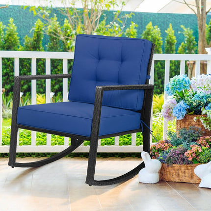 Patio Rattan Rocker Outdoor Glider Rocking Chair Cushion Lawn-Black